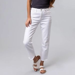 High Rise Straight Ankle Frayed Hem Jeans | Kancan
